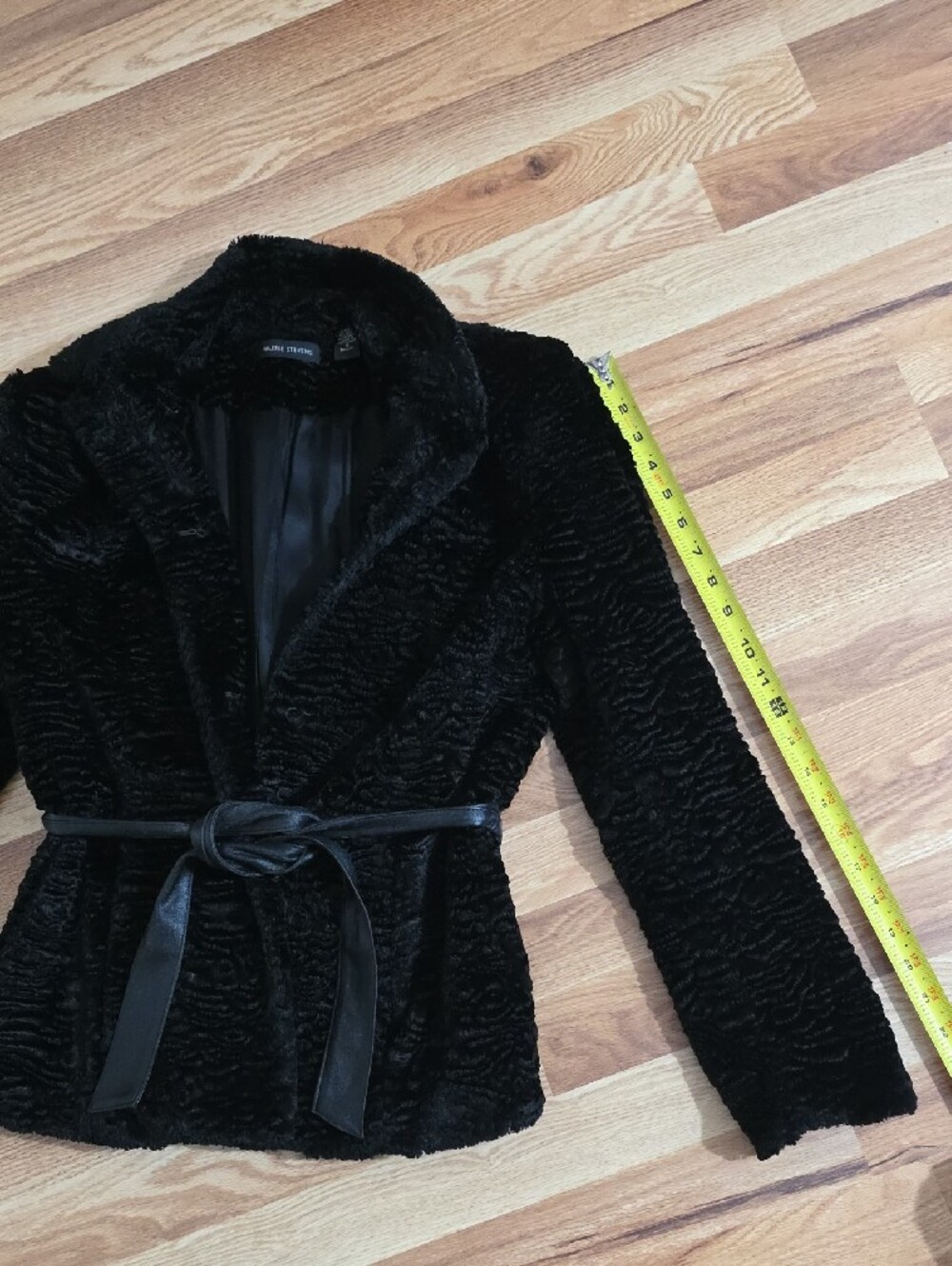 Valerie Stevens Black Faux Fur Tie-Waist Teddy Jacket Hook Closure Womens S - Picture 4 of 9